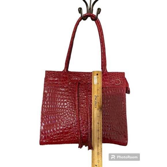 Elizabeth Arden Embossed Alligator Glossy Tassels Large Red Tote Bag Handbag - Picture 6 of 16